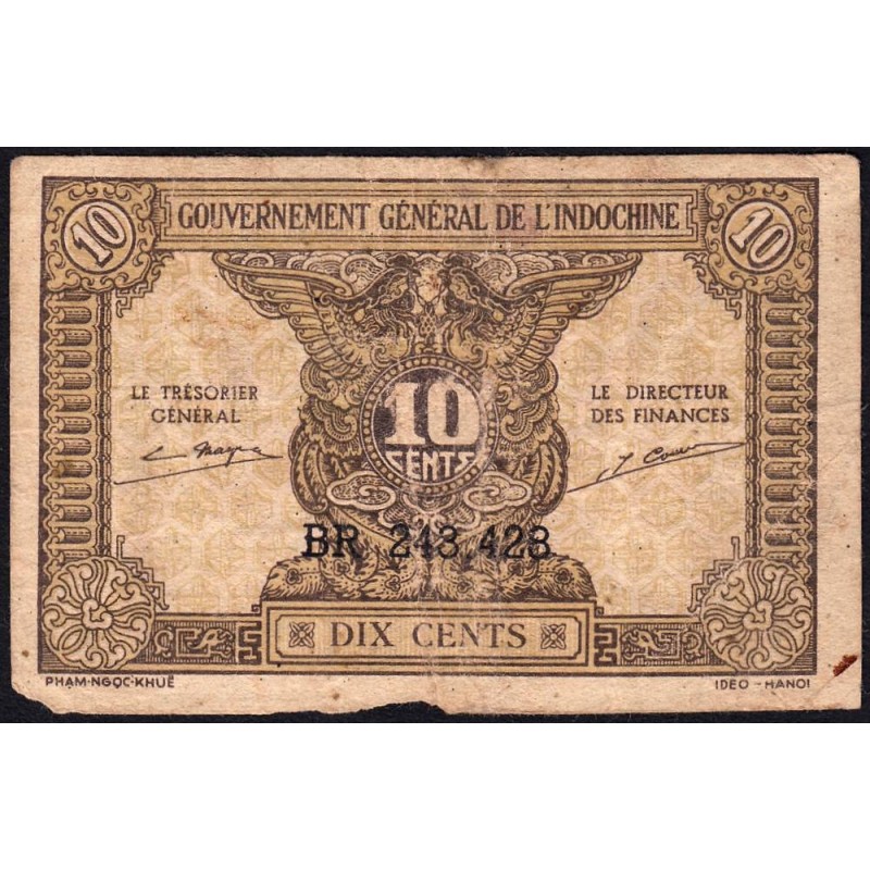 Indochine Française - Pick 89a_1 - 10 cents - Série BR - 1944 - Etat : TB-