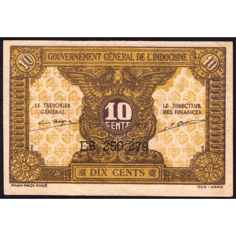 Indochine Française - Pick 89a_2 - 10 cents - Série EB - 1944 - Etat : SUP