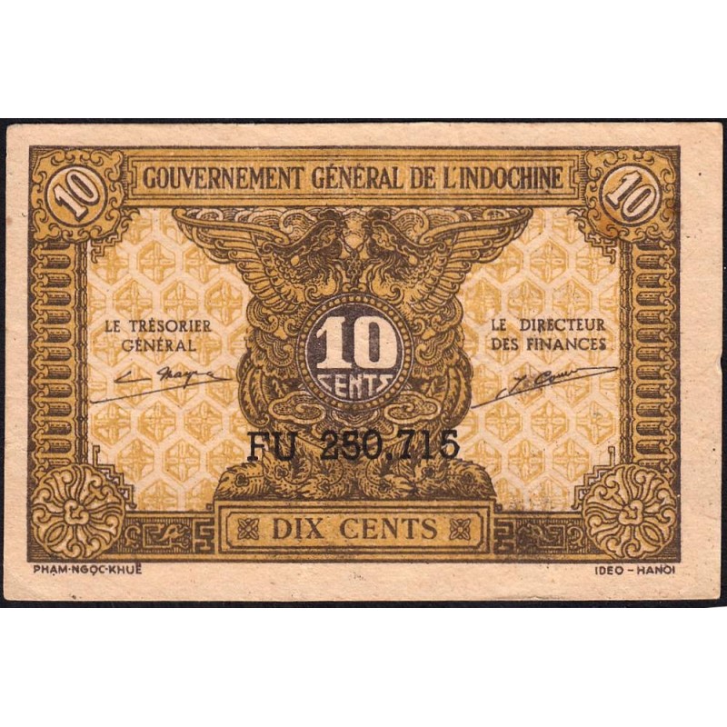 Indochine Française - Pick 89a_2 - 10 cents - Série FU - 1944 - Etat : TTB+