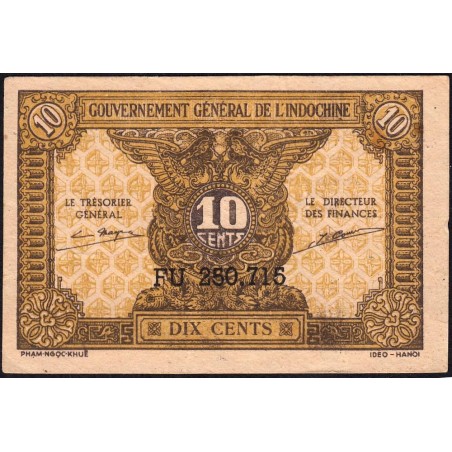 Indochine Française - Pick 89a_2 - 10 cents - Série FU - 1944 - Etat : TTB+