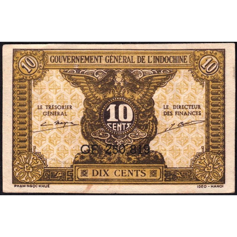 Indochine Française - Pick 89a_2 - 10 cents - Série GF - 1944 - Etat : TTB