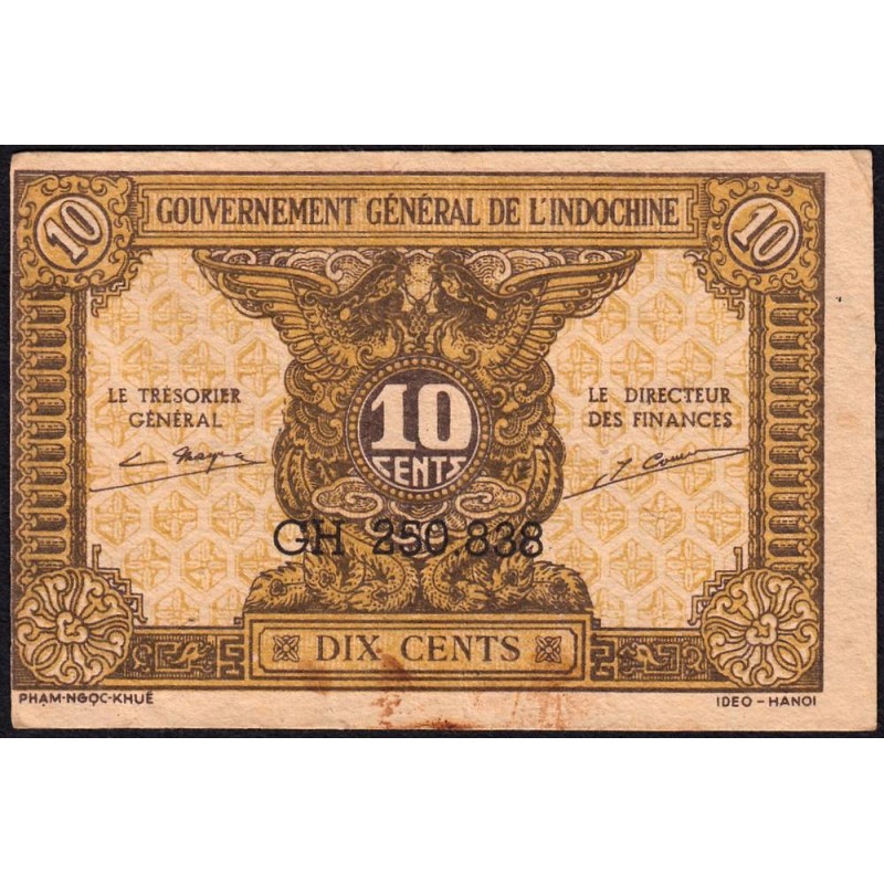 Indochine Française - Pick 89a_2 - 10 cents - Série GH - 1944 - Etat : TTB