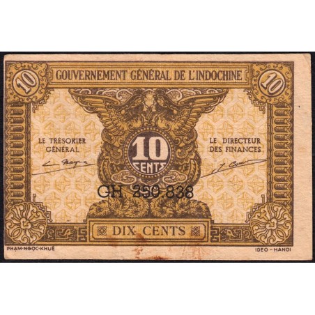 Indochine Française - Pick 89a_2 - 10 cents - Série GH - 1944 - Etat : TTB