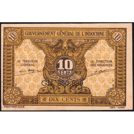 Indochine Française - Pick 89a_2 - 10 cents - Série GN - 1944 - Etat : SUP