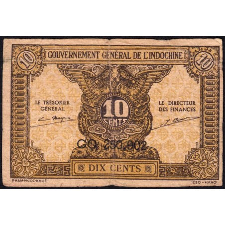 Indochine Française - Pick 89a_2 - 10 cents - Série GO - 1944 - Etat : B+
