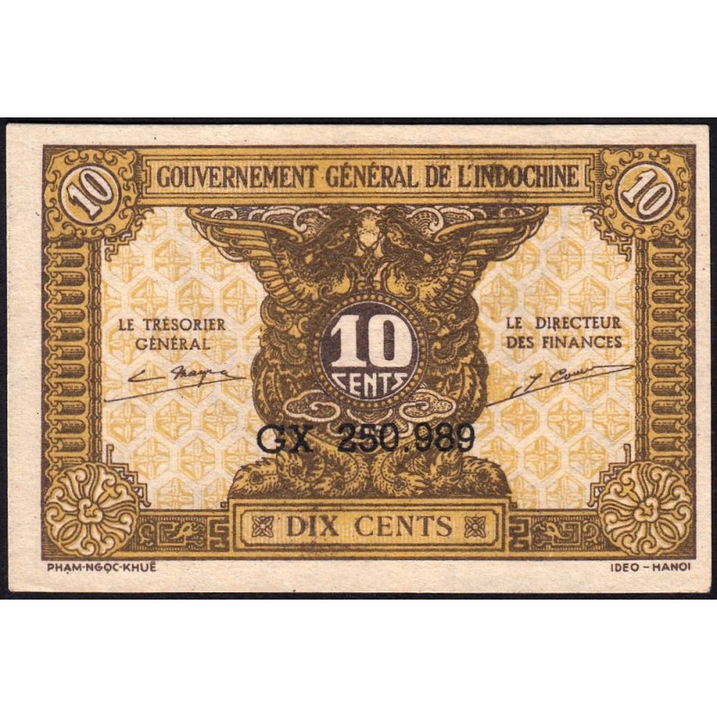 Indochine Française - Pick 89a_2 - 10 cents - Série GX - 1944 - Etat : SUP+