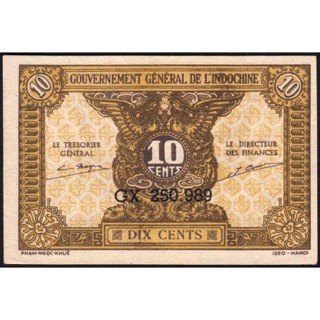 Indochine Française - Pick 89a_2 - 10 cents - Série GX - 1944 - Etat : SUP+