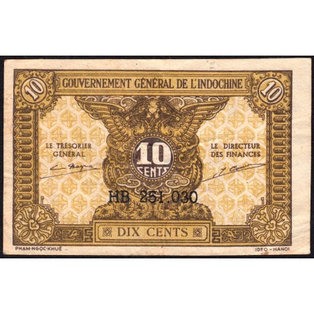 Indochine Française - Pick 89a_2 - 10 cents - Série HB - 1944 - Etat : TB+
