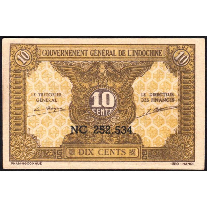 Indochine Française - Pick 89a_2 - 10 cents - Série NC - 1944 - Etat : SPL+