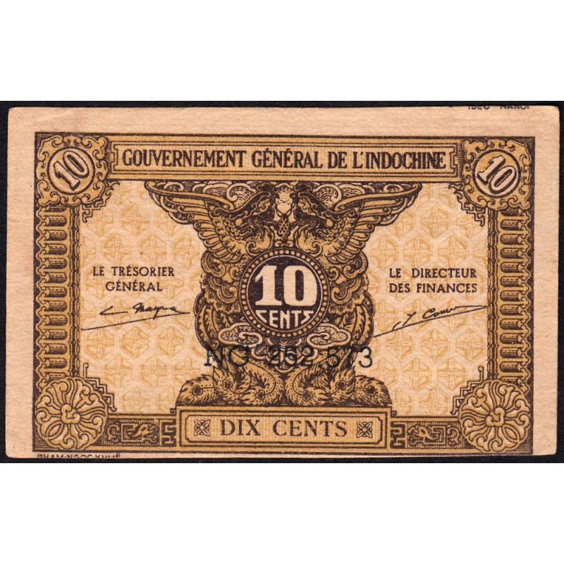 Indochine Française - Pick 89a_2 - 10 cents - Série NG - 1944 - Etat : TTB+