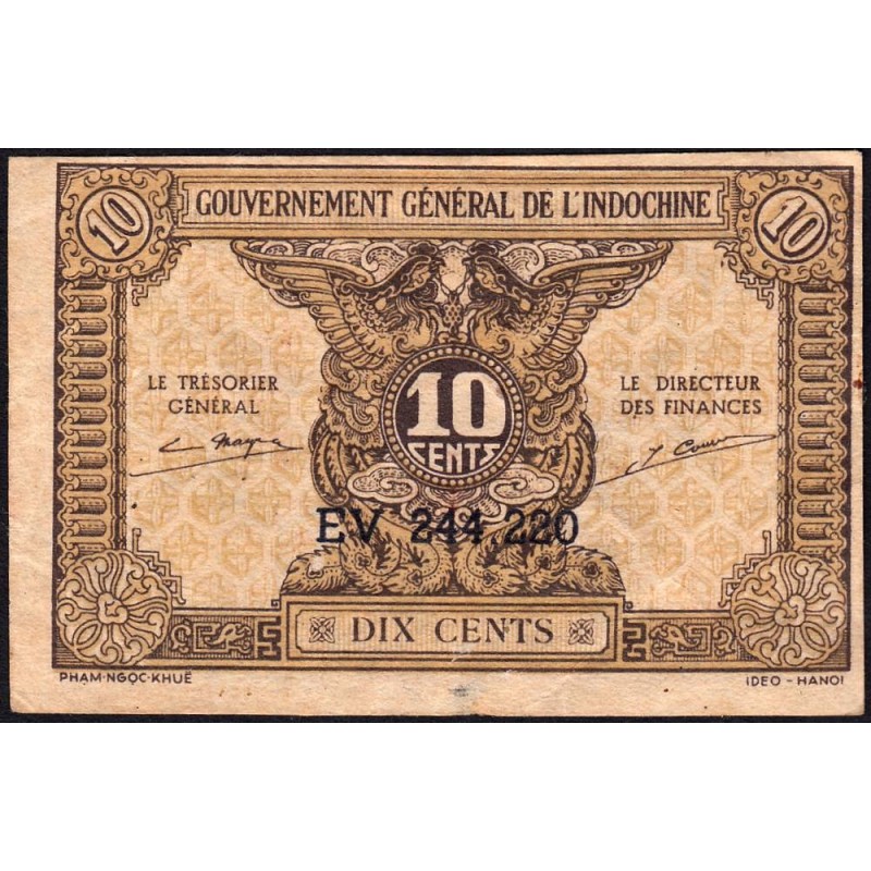 Indochine Française - Pick 89a_1 - 10 cents - Série EV - 1944 - Etat : TTB