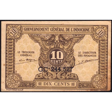 Indochine Française - Pick 89a_1 - 10 cents - Série GC - 1944 - Etat : TTB