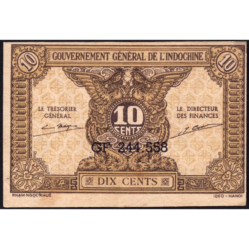 Indochine Française - Pick 89a_1 - 10 cents - Série GF - 1944 - Etat : SUP+