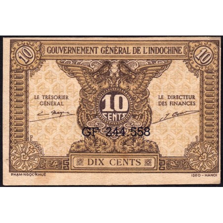 Indochine Française - Pick 89a_1 - 10 cents - Série GF - 1944 - Etat : SUP+