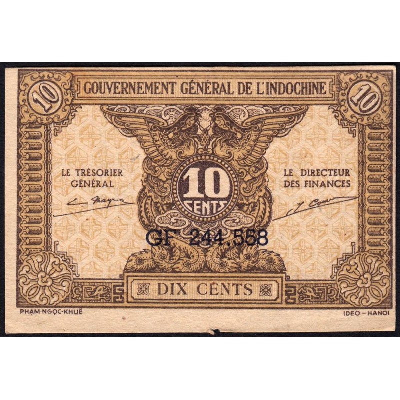 Indochine Française - Pick 89a_1 - 10 cents - Série GF - 1944 - Etat : TTB