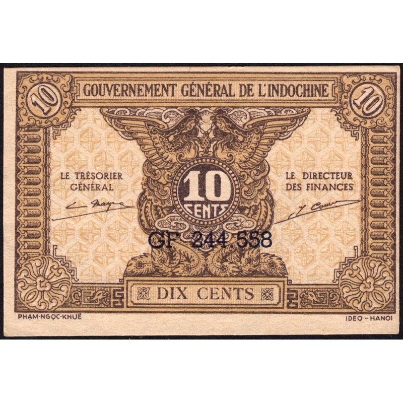 Indochine Française - Pick 89a_1 - 10 cents - Série GF - 1944 - Etat : SUP