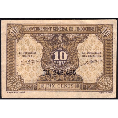 Indochine Française - Pick 89a_1 - 10 cents - Série JU - 1944 - Etat : TTB