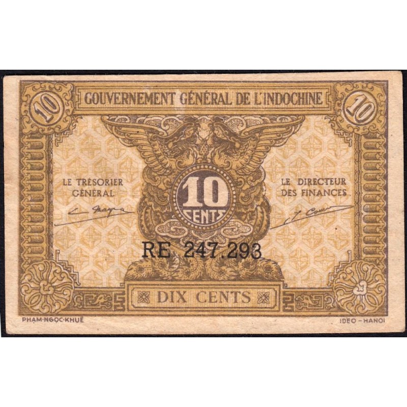Indochine Française - Pick 89a_1 - 10 cents - Série RE - 1944 - Etat : TTB