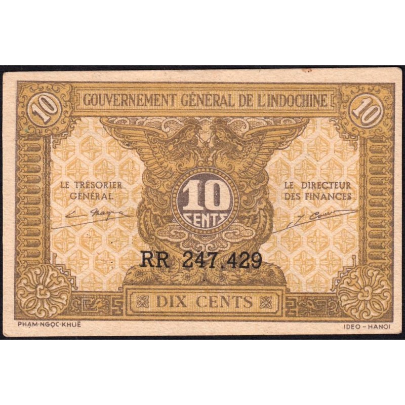 Indochine Française - Pick 89a_1 - 10 cents - Série RR - 1944 - Etat : pr.NEUF