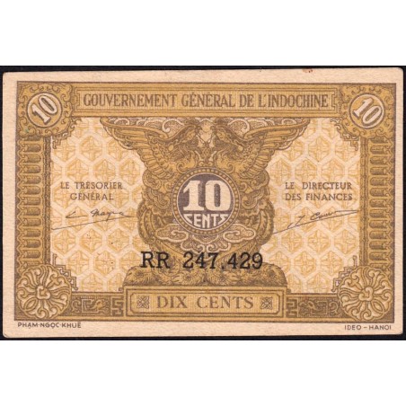 Indochine Française - Pick 89a_1 - 10 cents - Série RR - 1944 - Etat : pr.NEUF