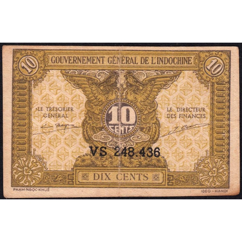 Indochine Française - Pick 89a_1 - 10 cents - Série VS - 1944 - Etat : TTB-