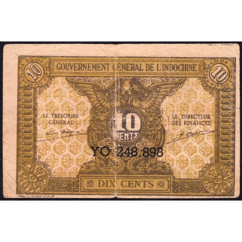 Indochine Française - Pick 89a_1 - 10 cents - Série YO - 1944 - Etat : TB-