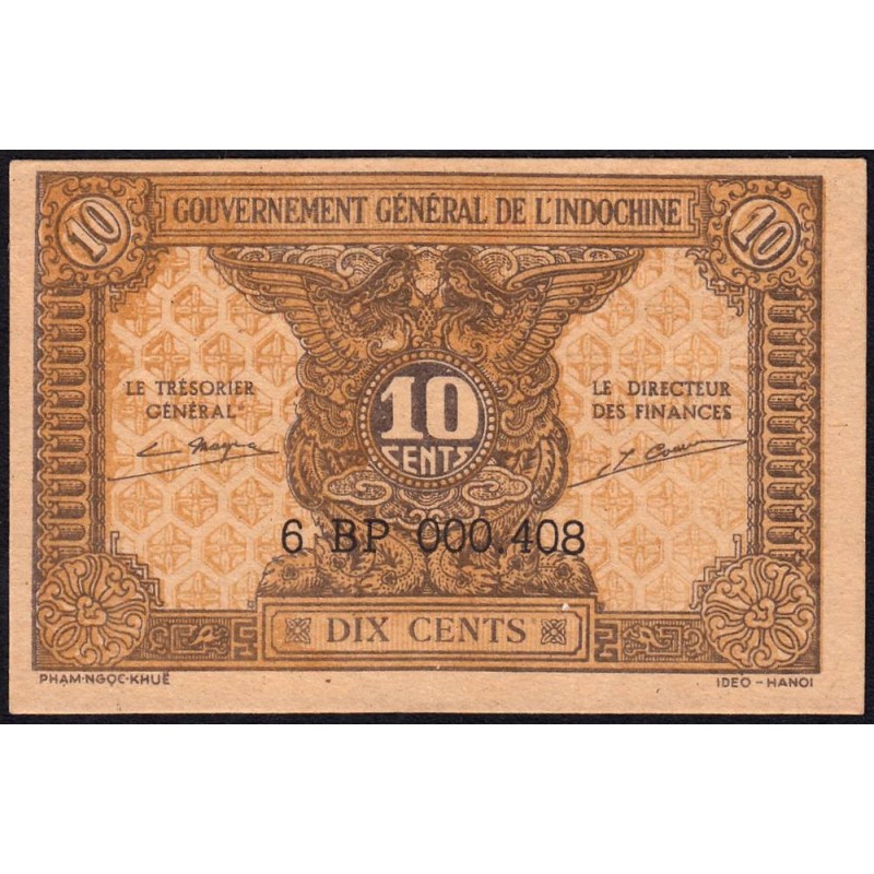 Indochine Française - Pick 89b - 10 cents - Série 6 BP - 1945 - Etat : pr.NEUF