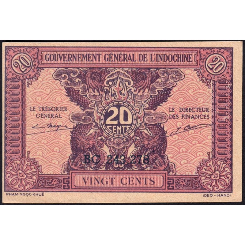Indochine Française - Pick 90 - 20 cents - Série BC - 1944 - Etat : SPL+