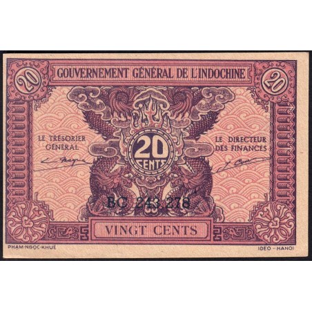 Indochine Française - Pick 90 - 20 cents - Série BC - 1944 - Etat : SPL+