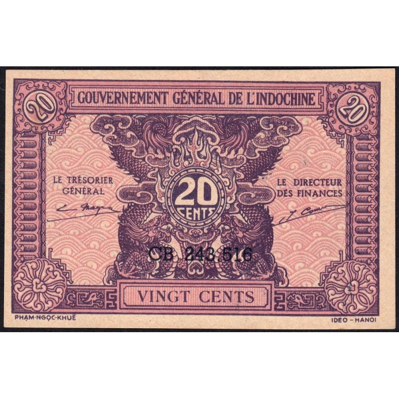 Indochine Française - Pick 90 - 20 cents - Série CB - 1944 - Etat : NEUF