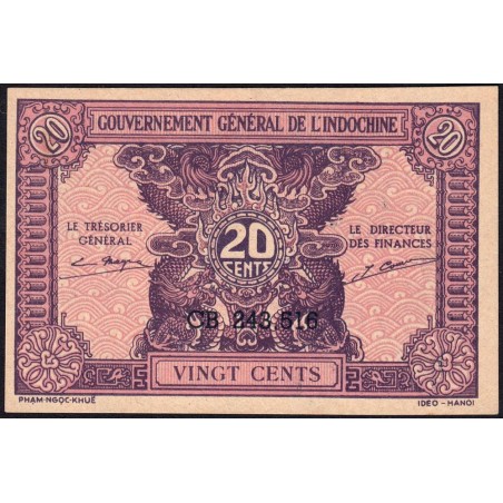 Indochine Française - Pick 90 - 20 cents - Série CB - 1944 - Etat : NEUF