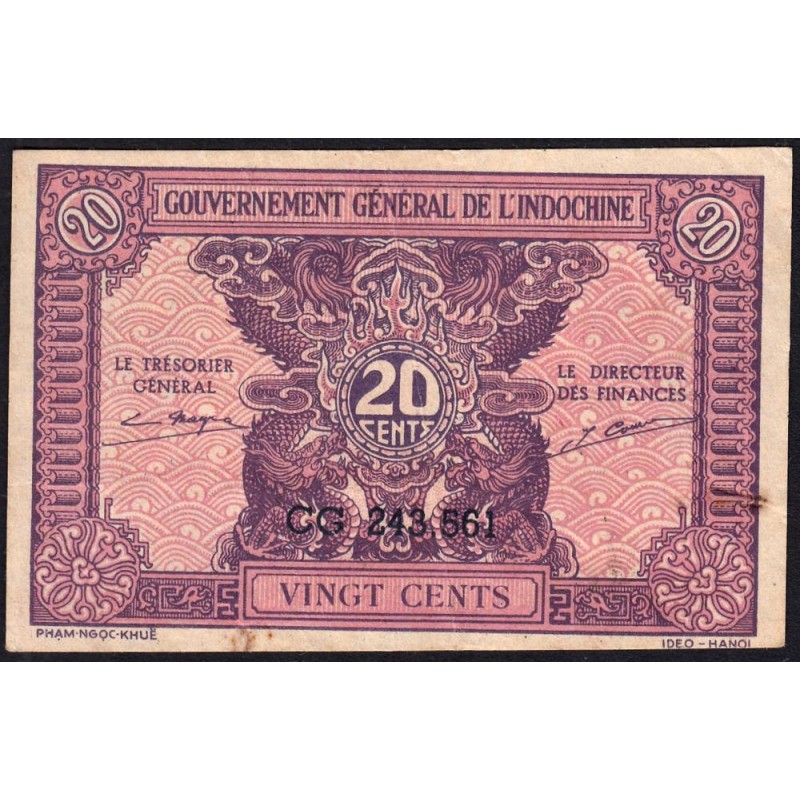 Indochine Française - Pick 90 - 20 cents - Série CG - 1944 - Etat : TTB