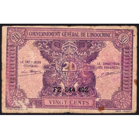 Indochine Française - Pick 90 - 20 cents - Série FZ - 1944 - Etat : B