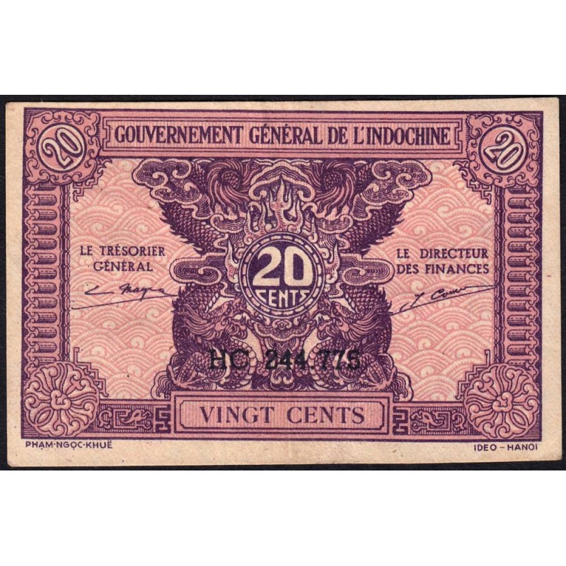 Indochine Française - Pick 90 - 20 cents - Série HC - 1944 - Etat : TTB