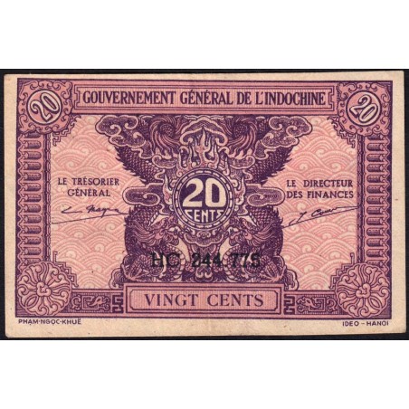 Indochine Française - Pick 90 - 20 cents - Série HC - 1944 - Etat : TTB