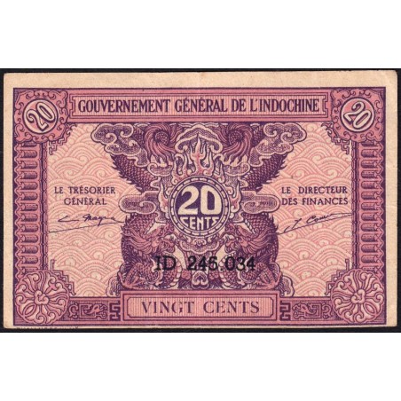 Indochine Française - Pick 90 - 20 cents - Série ID - 1944 - Etat : TTB+