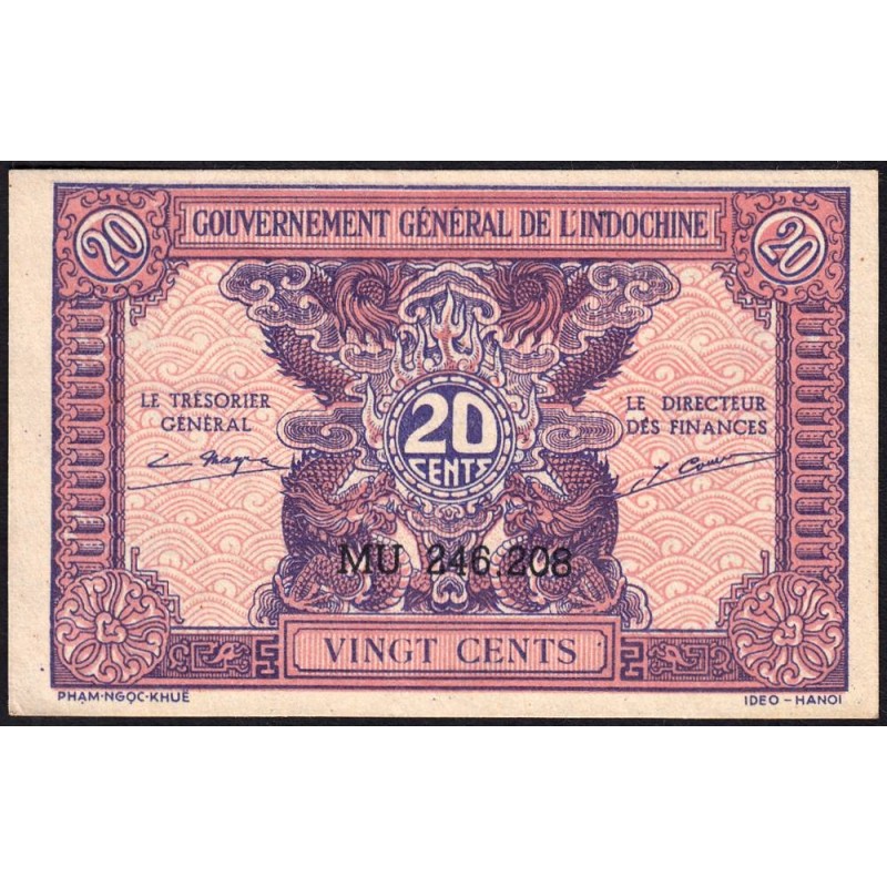 Indochine Française - Pick 90 - 20 cents - Série MU - 1944 - Etat : SUP