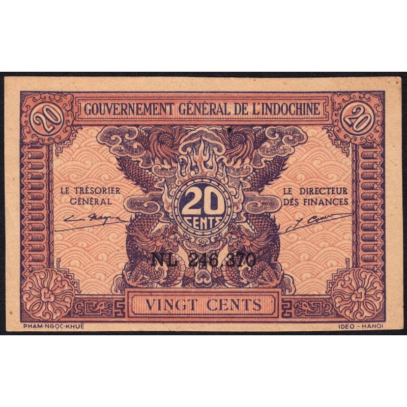 Indochine Française - Pick 90 - 20 cents - Série NL - 1944 - Etat : SPL