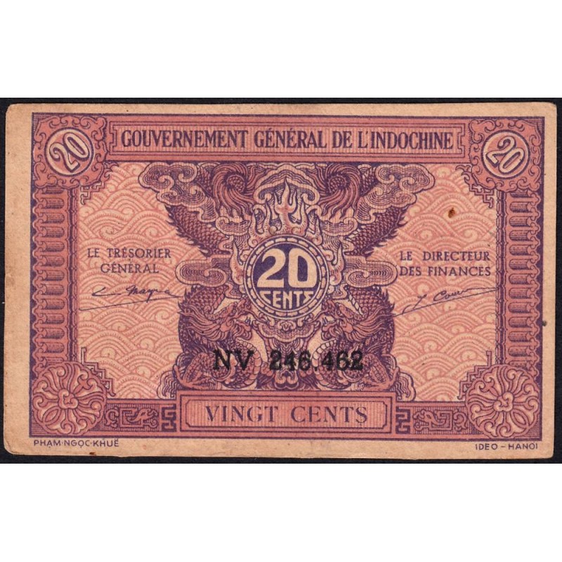 Indochine Française - Pick 90 - 20 cents - Série NV - 1944 - Etat : TTB