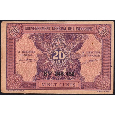 Indochine Française - Pick 90 - 20 cents - Série NV - 1944 - Etat : TTB