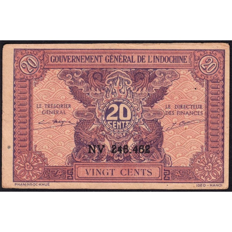 Indochine Française - Pick 90 - 20 cents - Série NV - 1944 - Etat : TTB+