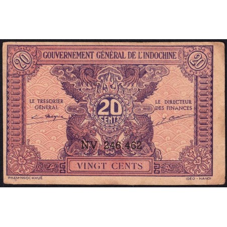 Indochine Française - Pick 90 - 20 cents - Série NV - 1944 - Etat : TTB
