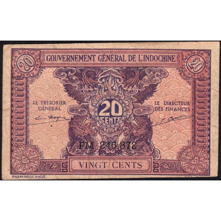 Indochine Française - Pick 90 - 20 cents - Série PM - 1944 - Etat : TB