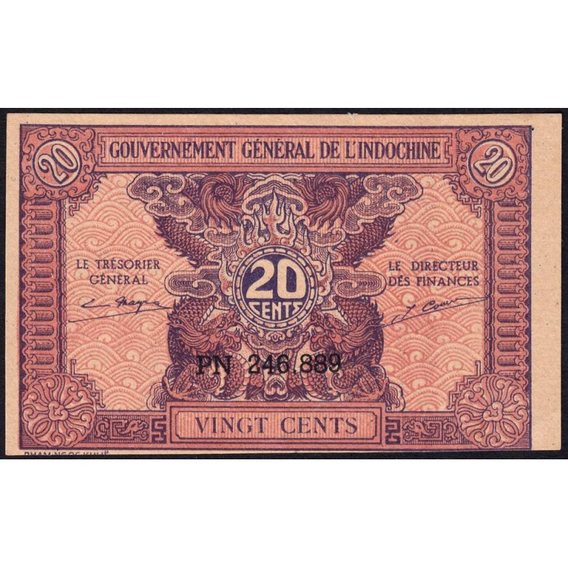 Indochine Française - Pick 90 - 20 cents - Série PN - 1944 - Etat : SPL+