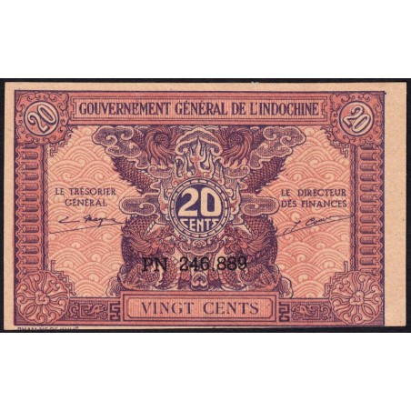 Indochine Française - Pick 90 - 20 cents - Série PN - 1944 - Etat : SPL+