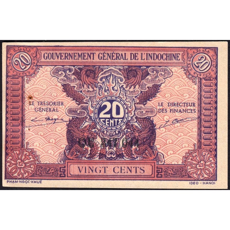 Indochine Française - Pick 90 - 20 cents - Série QE - 1944 - Variété - Etat : SUP