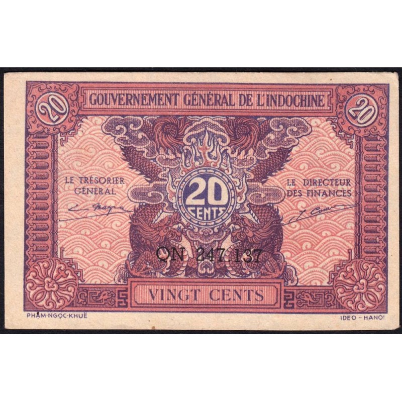 Indochine Française - Pick 90 - 20 cents - Série QN - 1944 - Etat : SPL