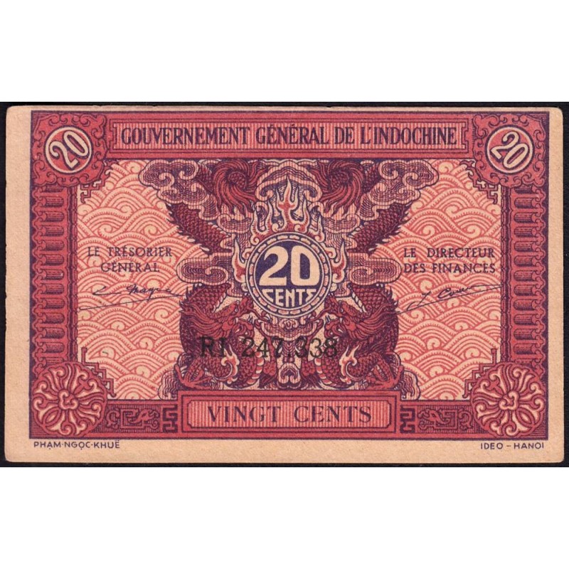 Indochine Française - Pick 90 - 20 cents - Série RI - 1944 - Etat : pr.NEUF