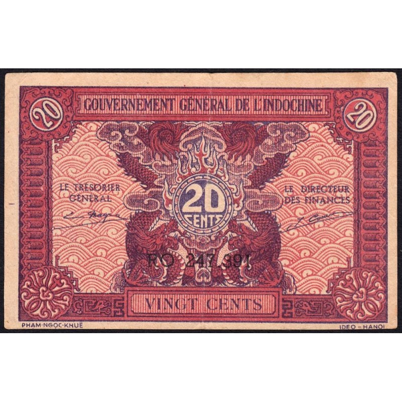 Indochine Française - Pick 90 - 20 cents - Série RO - 1944 - Etat : TTB+