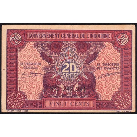 Indochine Française - Pick 90 - 20 cents - Série RO - 1944 - Etat : TTB+